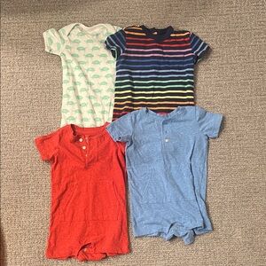 Primary Kids One-Piece Bodysuits - Red, Light Blue, Navy Stripe, Mint Turtle